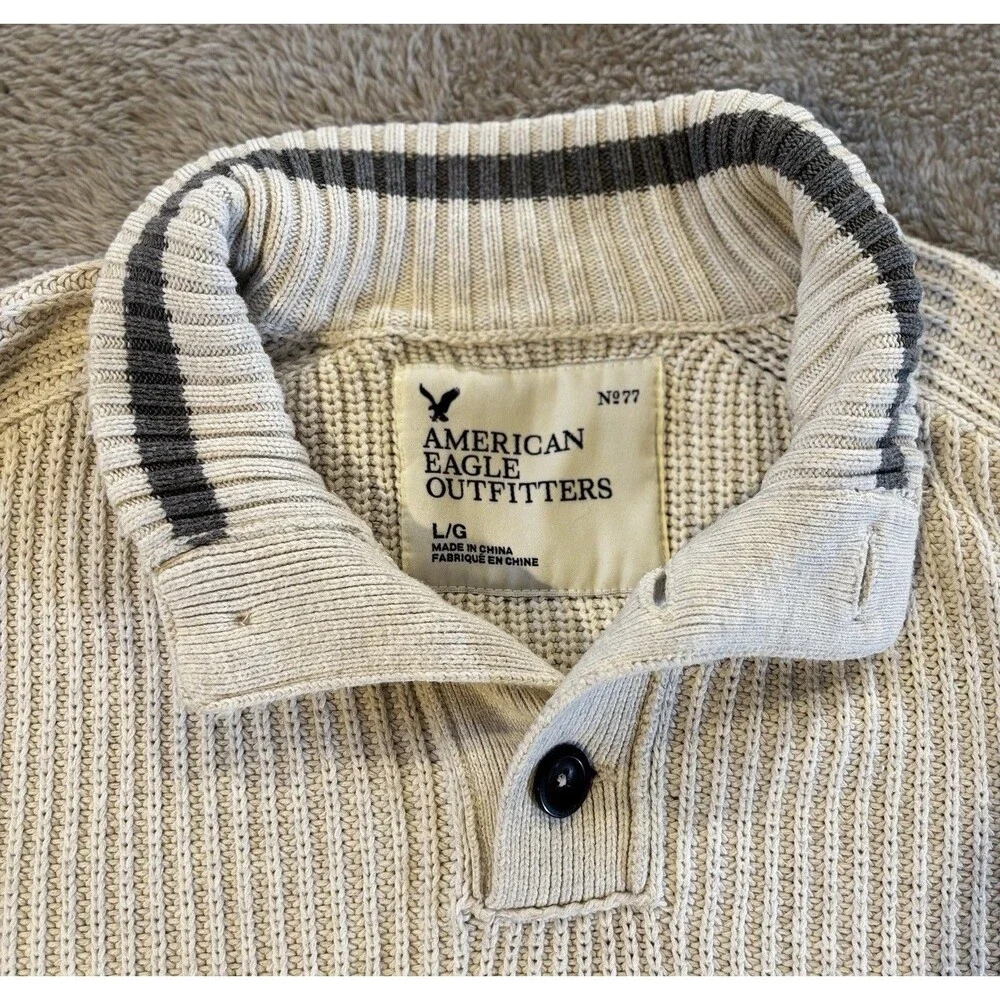 Y2K American Eagle Outfitters White Shawl Collar Knit Sweater Size L